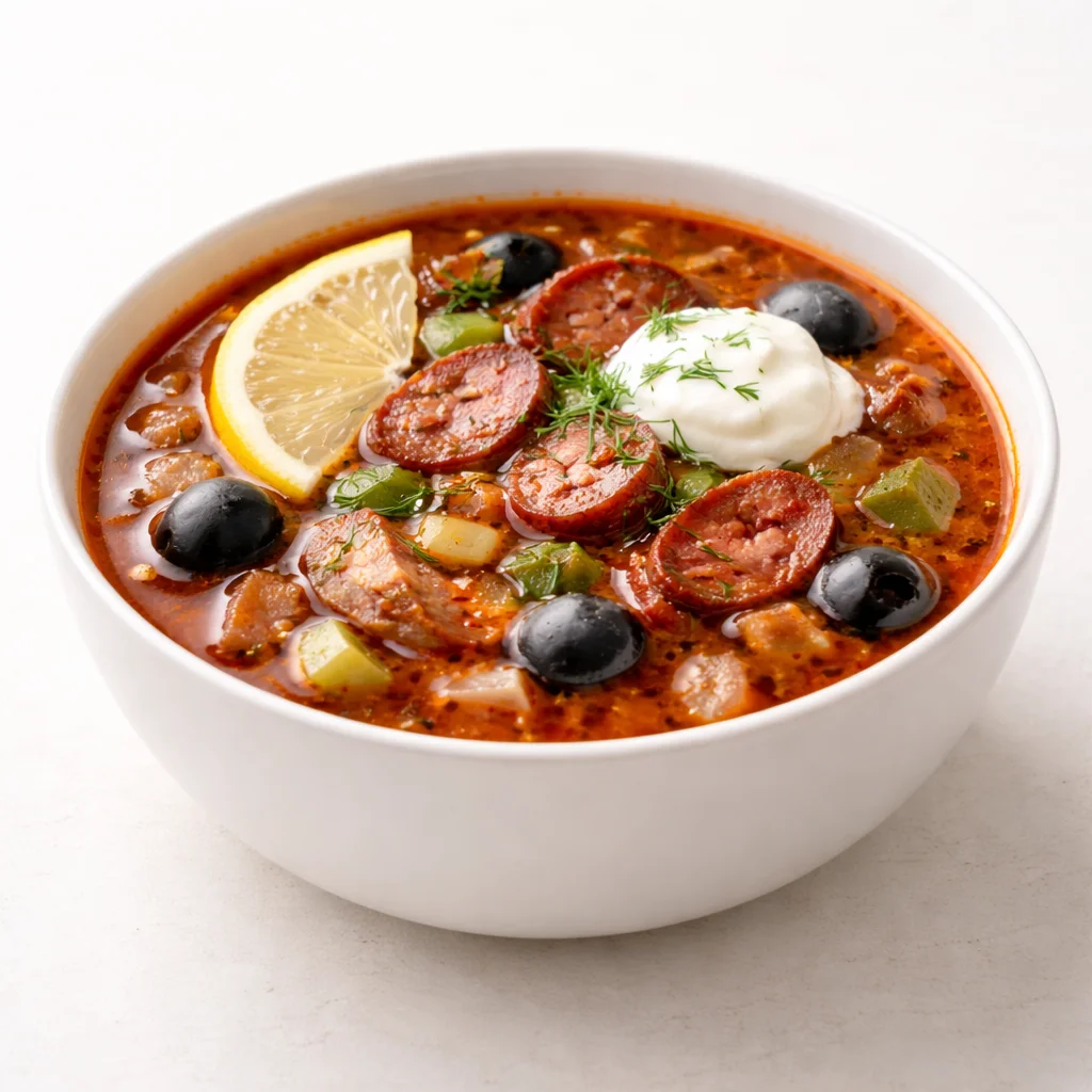 Солянка з мисливськими ковбасками